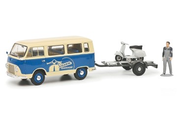 Ford FK1000 minibus with trailer, Vespa motor scooter & figurine