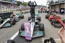 Mercedes-AMG Petronas F1 W13 #63 Brazilian GP 2022 (George Russell - 1st) with pit & number boards