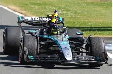 Mercedes F1 W15 E Performance #44 British GP 2024 (Lewis Hamilton - 1st) with British flag